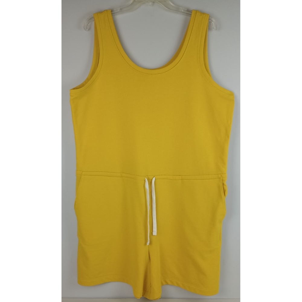 Old Navy Women Plus XL Mustard Yellow Pocket Sleeveless Draw String Short Romper